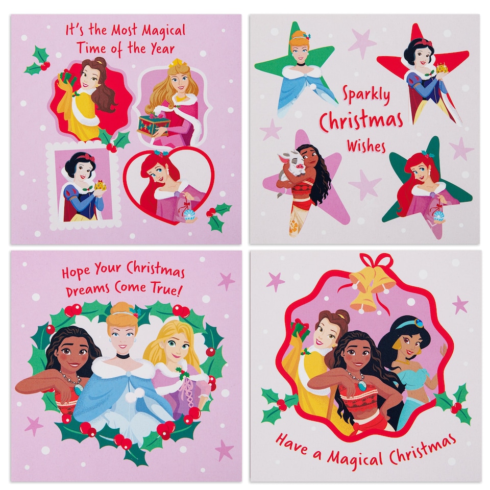 image 1 of Hallmark Pack Of 20 Kids' Christmas Cards - 4 Enchanting Disney Princess Designs