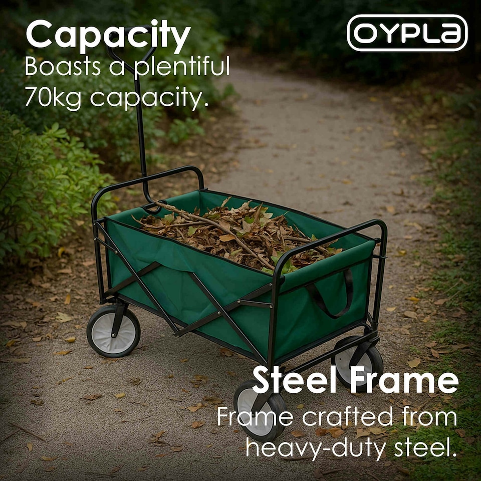 image 1 of Oypla Green Heavy Duty Foldable Garden Festival Trolley Folding Cart Wagon Truck Wheelbarrow