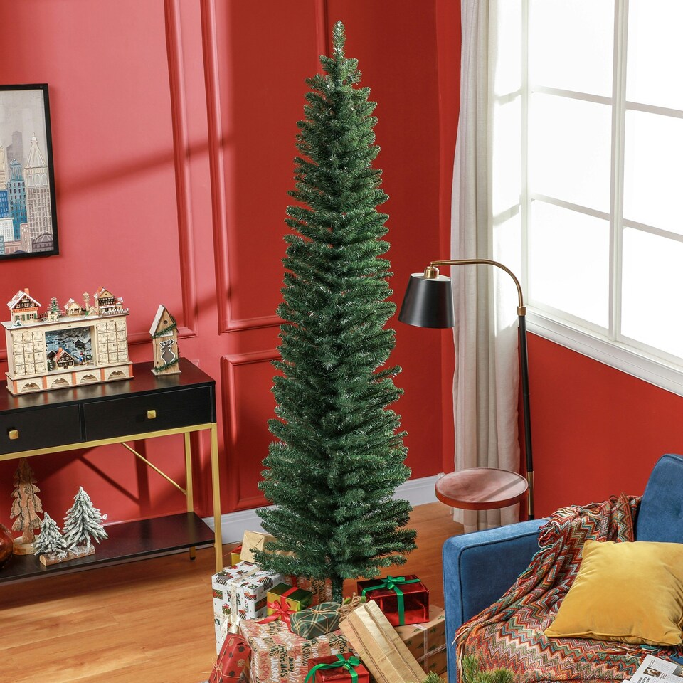 image 1 of HOMCOM 7 Foot Artificial Pencil Christmas Tree with Branches, Green