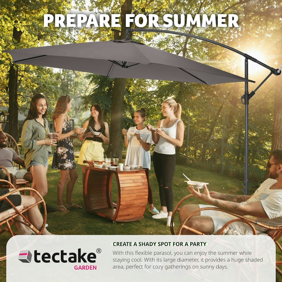 image 1 of Parasol Ciccio - 350 cm, cantilever garden shade, adjustable tilt angle, with protective cover Grey