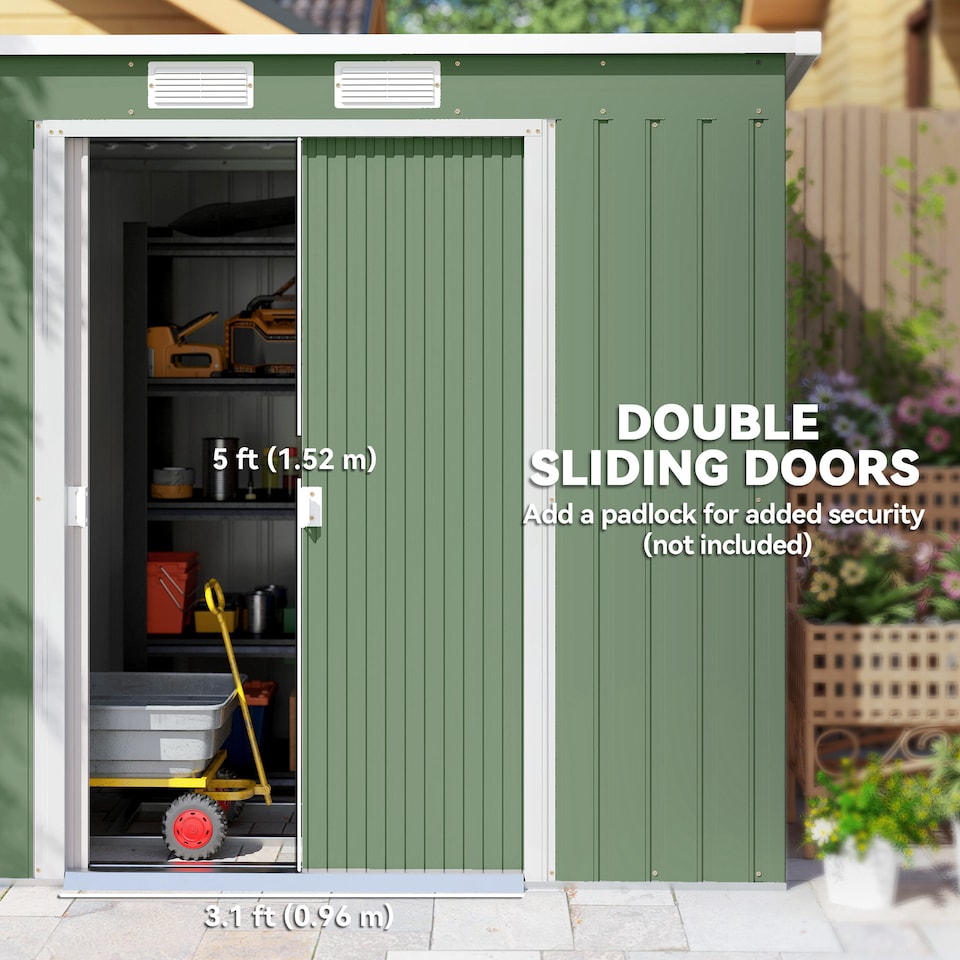 image 1 of Outsunny 7 x 4ft Waterproof Metal Garden Storage Shed w/ Double Door Green