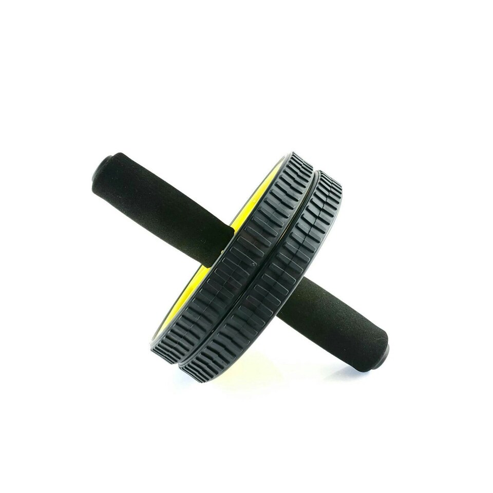 image 1 of Bourgini Foam Handle Ab Roller Core Strength Fitness Workout Black and Yellow