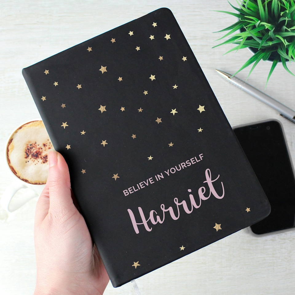 image 1 of Personalised Starry Black Hardback Notebook