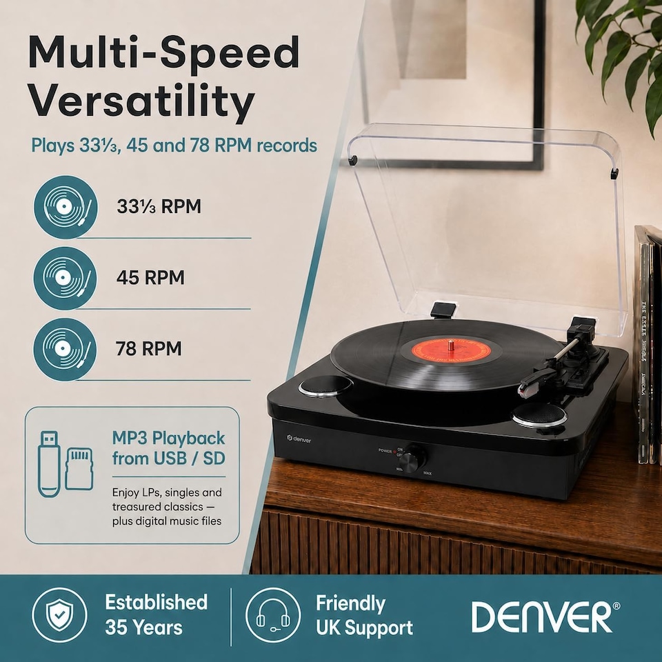 image 1 of Lightwood Vinyl Record Player With Stereo Speakers - Bluetooth Send & Receive - USB & SD Recording - AUX IN & RCA Out