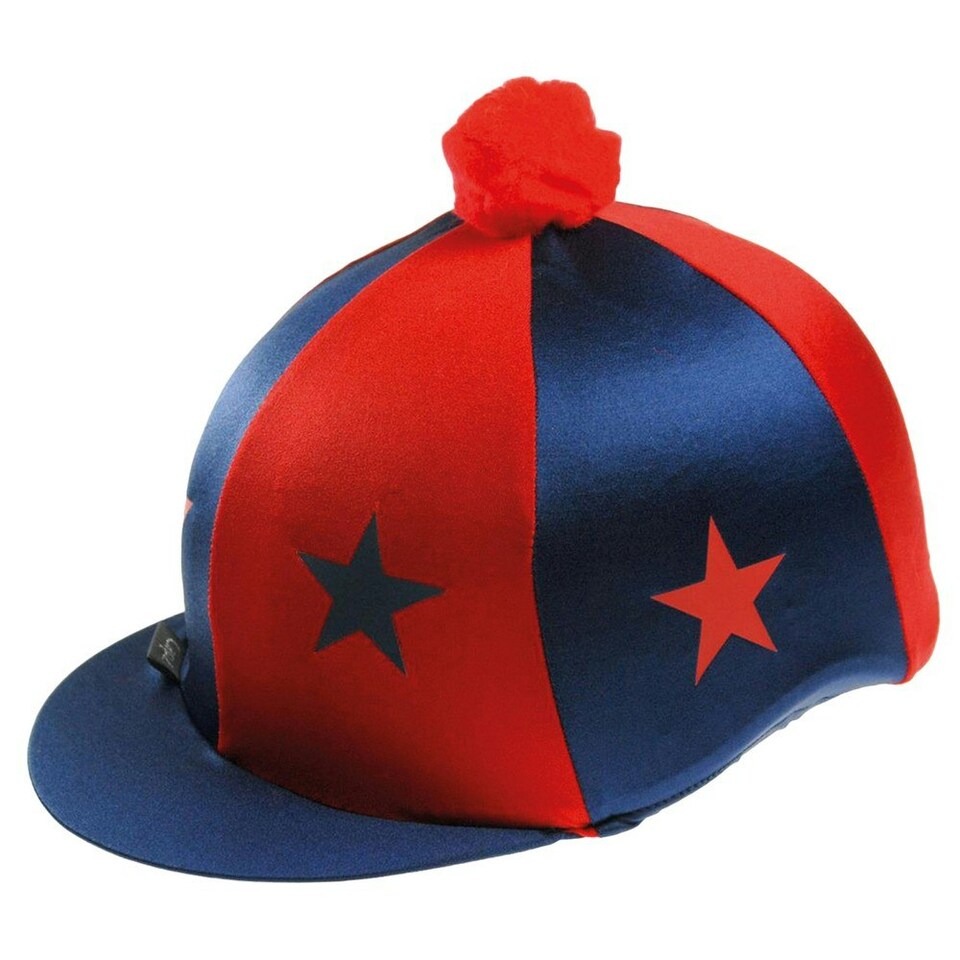 image 1 of Capz Starz & Pom Pom Motif Cap Cover - Navy/Red - One Size Blue | One Size