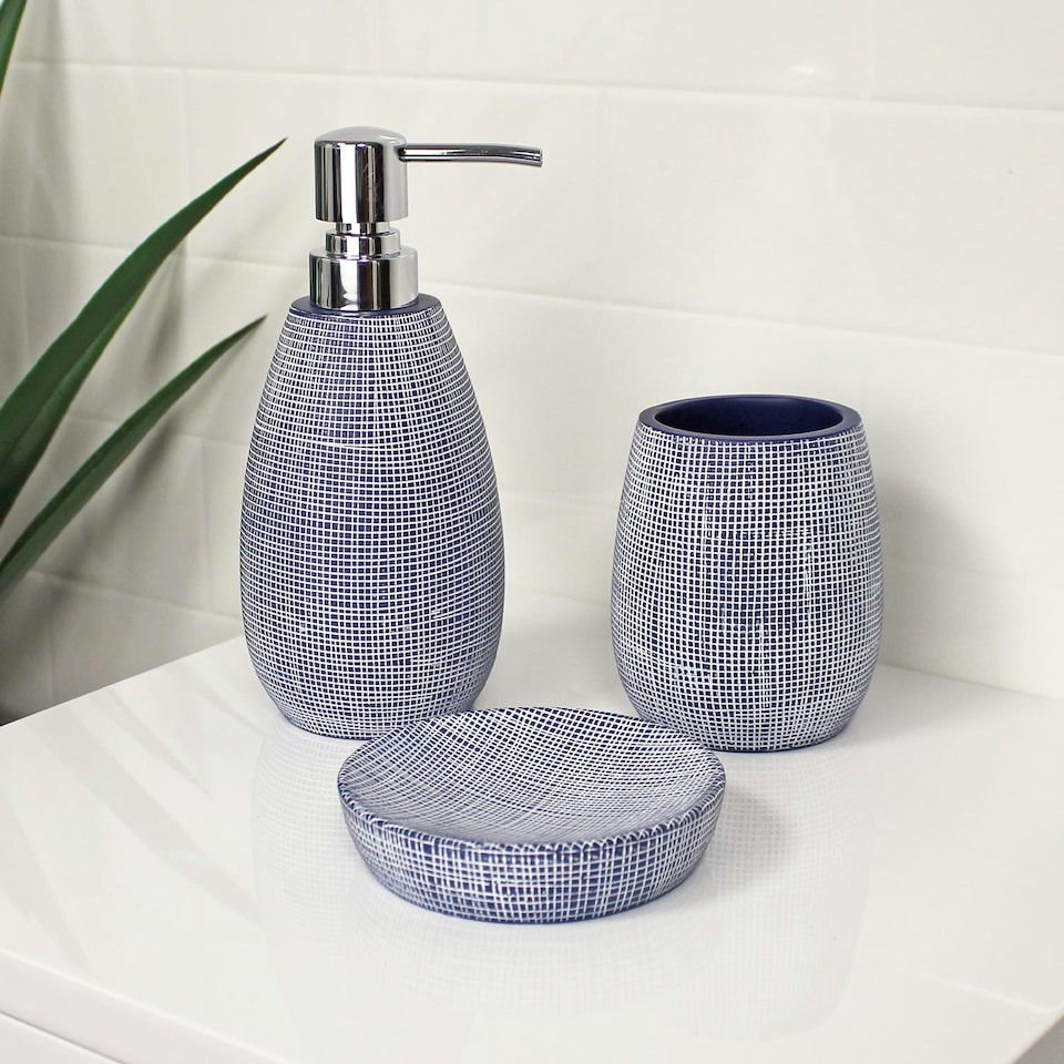 image 1 of Showerdrape Denim Blue 3 Piece Bathroom Accessory Set