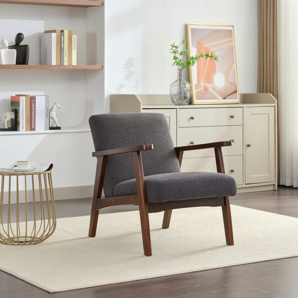 image 1 of Hadley Boucle Fabric Accent Chair - Dark Grey
