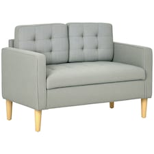 HOMCOM Compact Loveseat Sofa 2 Seater Sofa with Wood Legs, Light Grey