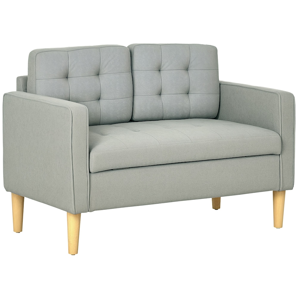 image 1 of HOMCOM Compact Loveseat Sofa 2 Seater Sofa with Wood Legs, Light Grey