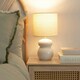 image 2 of ValueLights Kendal Natural Linen Drum Shade Beige Glazed Ceramic Table Lamp White