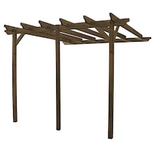 Wall Mounted Garden Pergola 3 Post - L420 x W420 x H270 cm - Rustic Brown