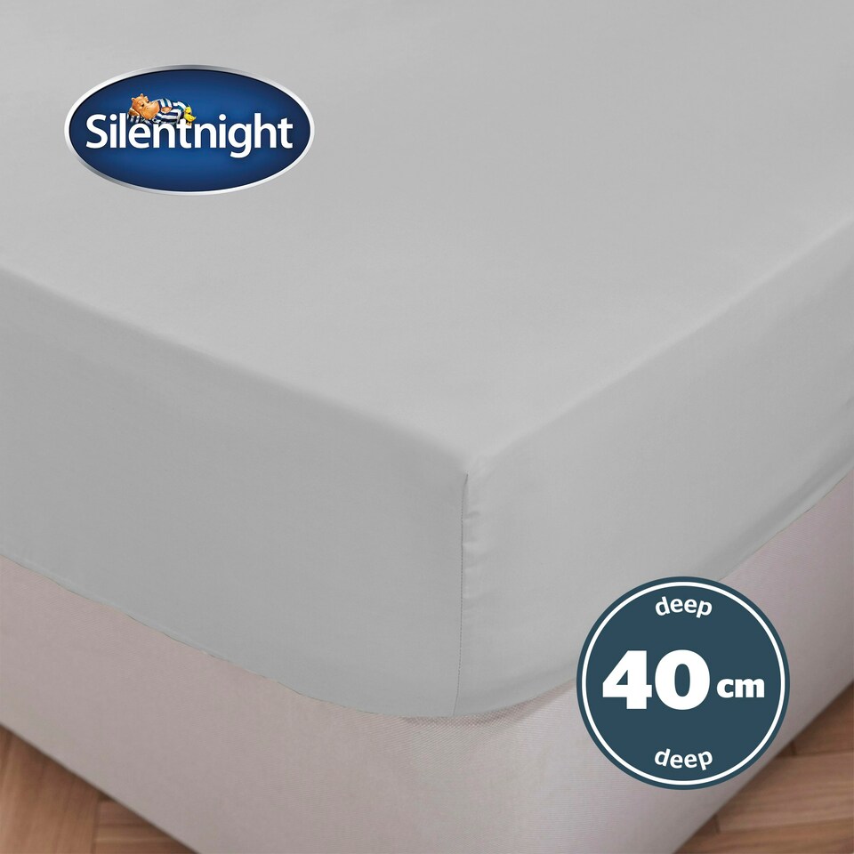 image 1 of Silentnight Pure Cotton Fitted Sheet, Extra Deep, 40 cm, Silver Grey, Single