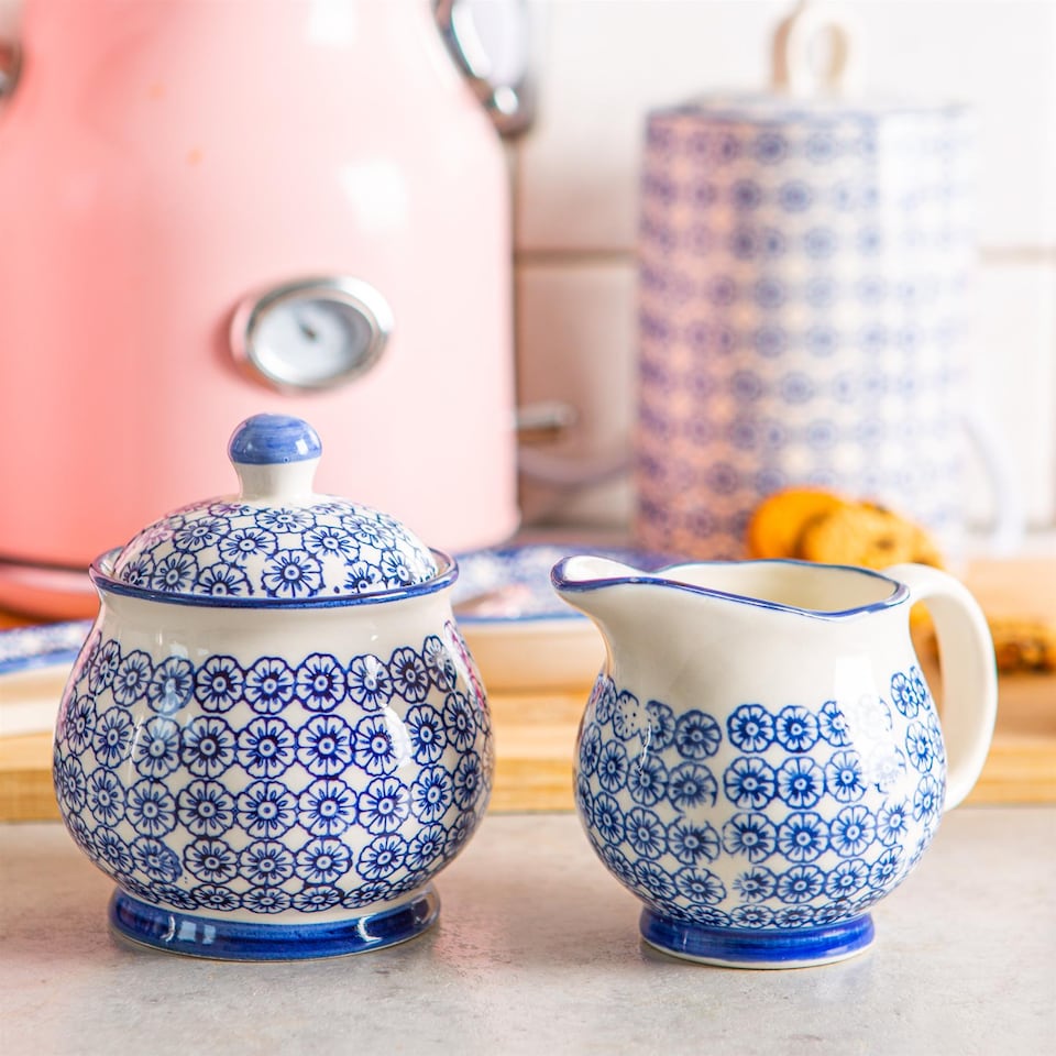 image 1 of Nicola Spring Hand-Printed Olive Oil Pourer Bottle - 500ml - Navy