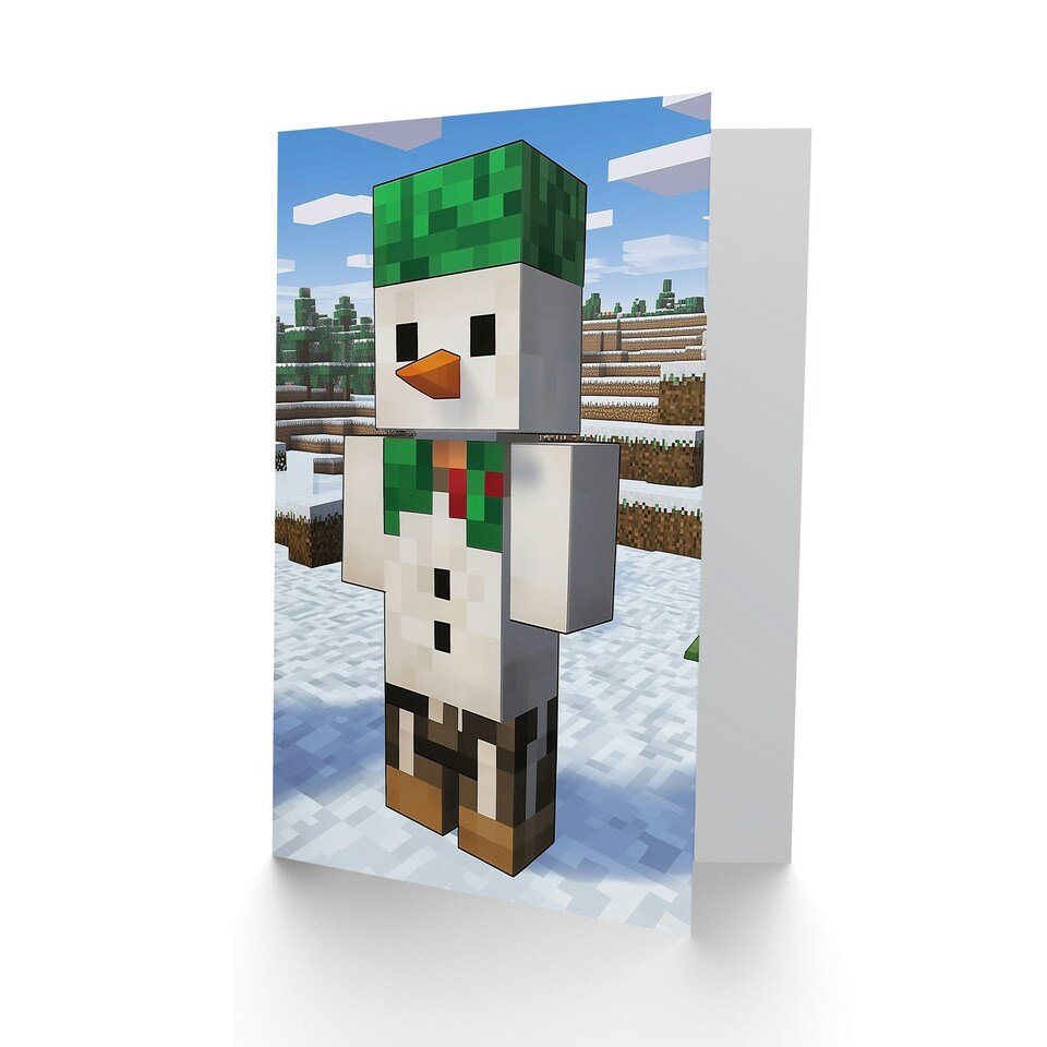 image 1 of Snow Man Winter Block World Video Game Design Blank For Him Or Her Art Christmas Card