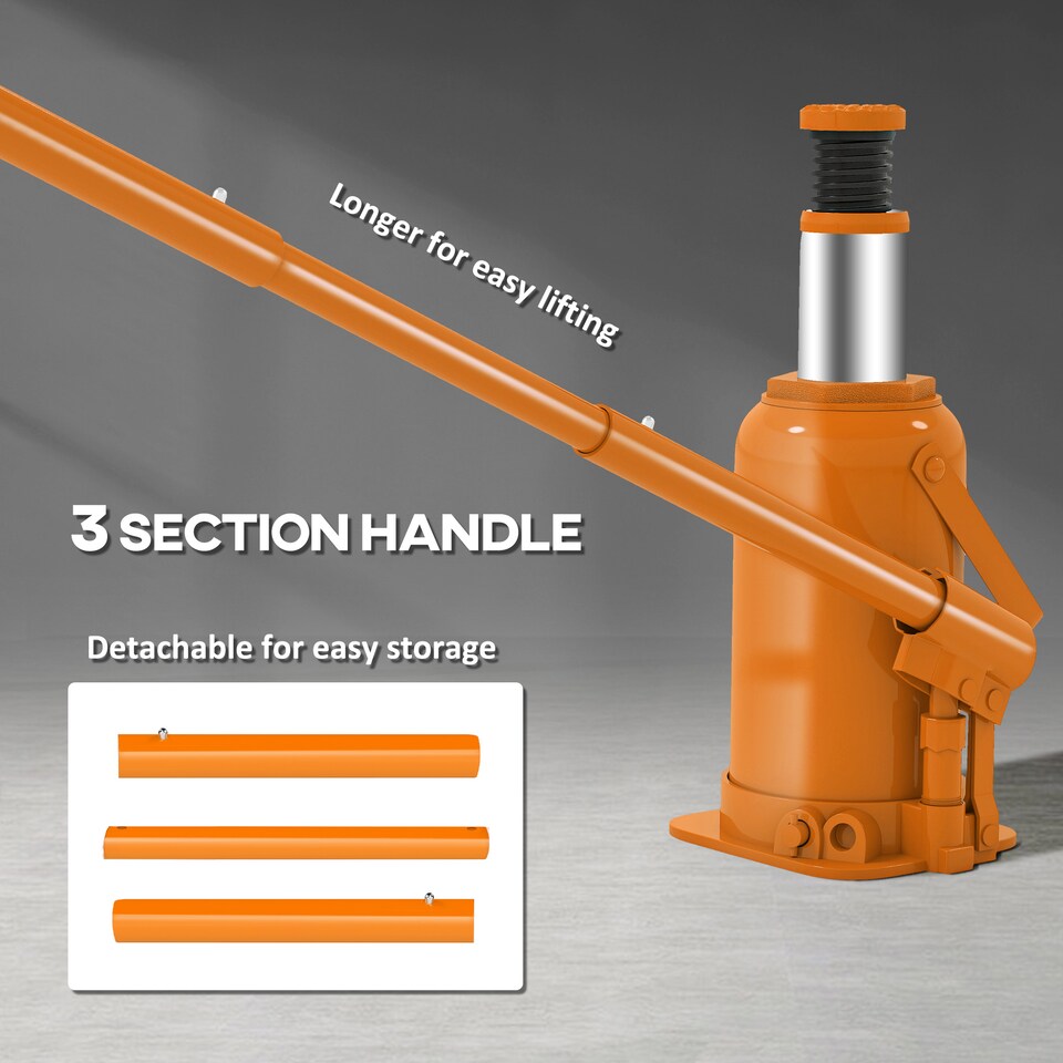 image 1 of HOMCOM 12 Tonne Hydraulic Bottle Jack with 19-37 cm Lifting Range, Heavy Duty Portable Compact Car Jack Lift with Saddle and 3 Section Handle for Pickup, Truck, Auto Repair Maintenance, Orange