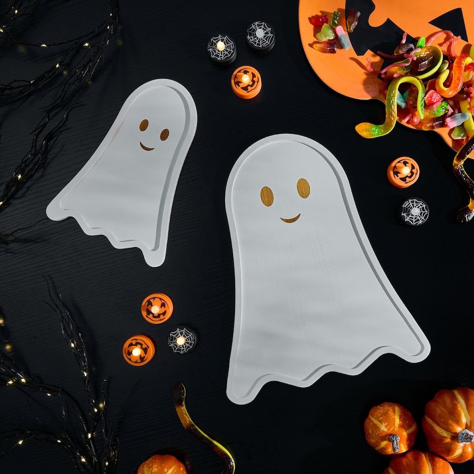 image 1 of OHS 2 Pack Halloween Ghost Bamboo Serving Boards Decorative Food Platter