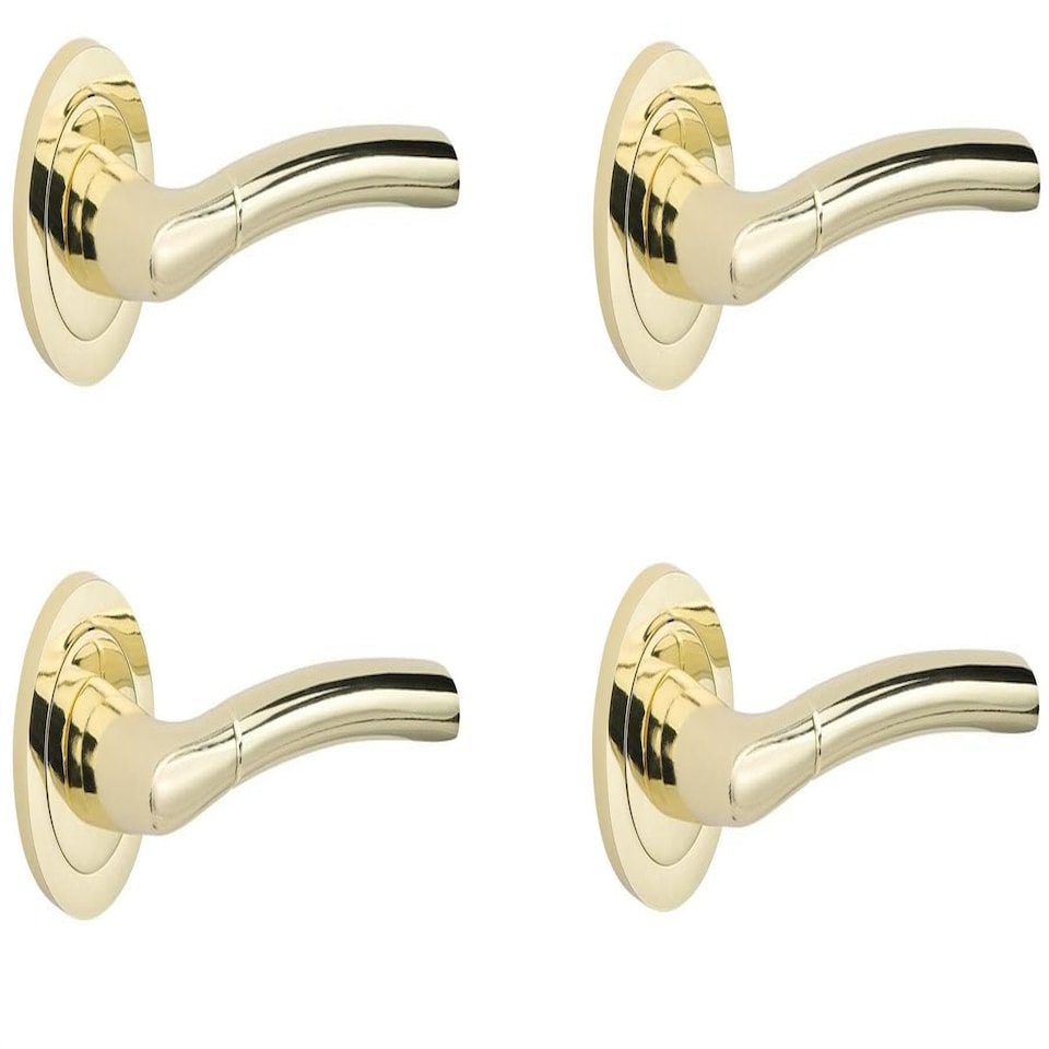 Golden Grace 4 Pairs Indiana Design Classic Door Handles in Polished Brass Finish, Classic with Spindle and Fixings Gold