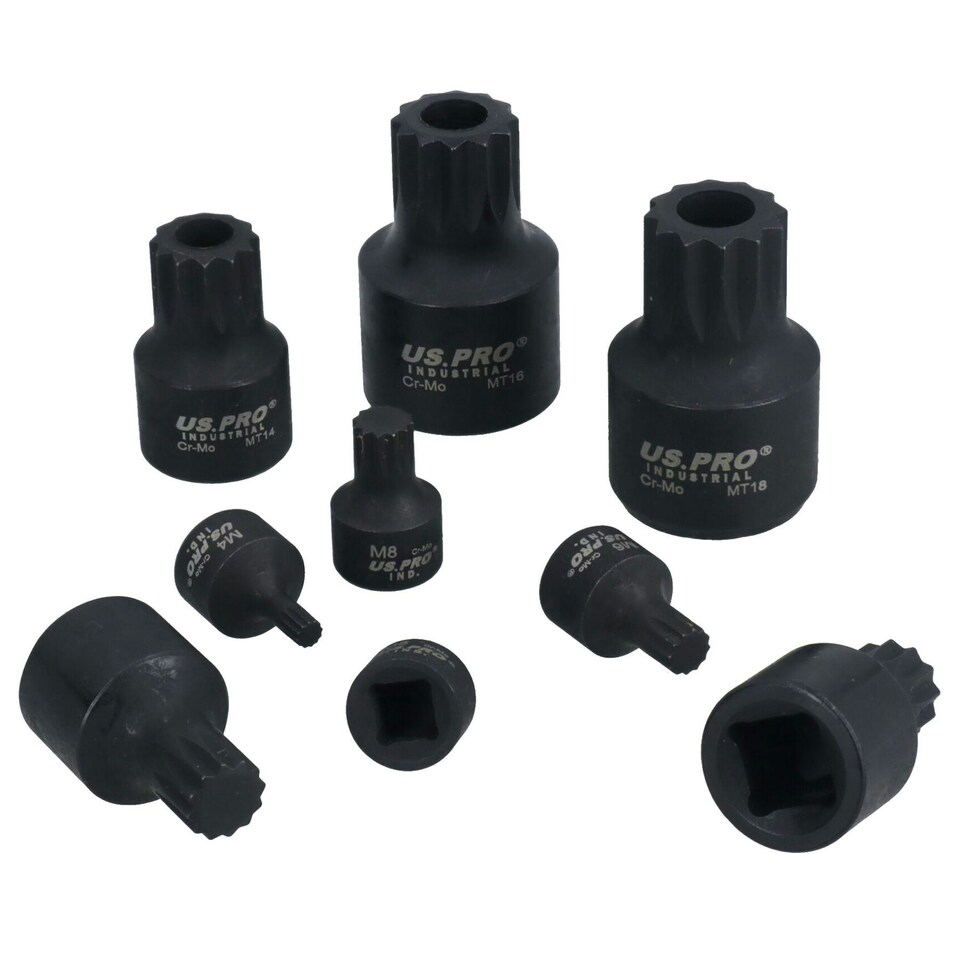 image 1 of Stubby Impact XZN Spline Triple Square Male Sockets M4 - M18 Mixed Drive 9pc