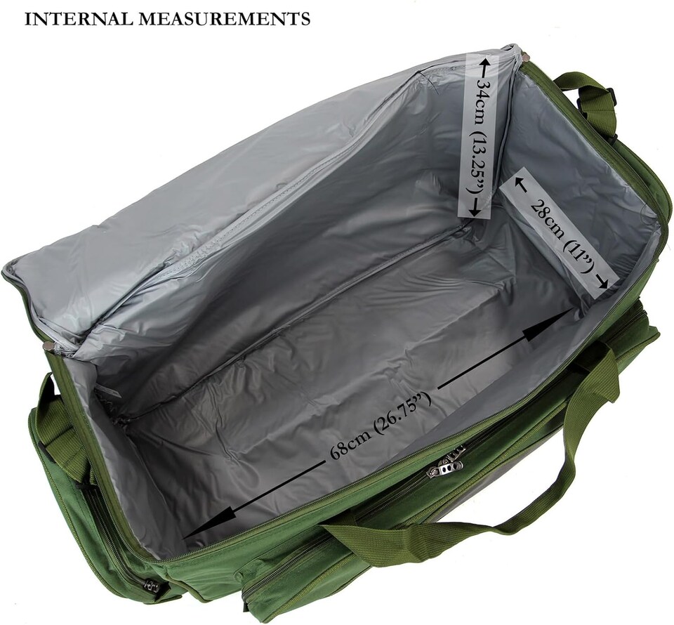 image 1 of Actiaspet XXL Insulated Carp Fishing Tackle Bag Large Green Padded Carryall with Shoulder Strap & Pockets, 83cm x 35cm x 35cm