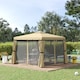 image 2 of Outsunny 3 x 3m Patio Gazebo Canopy Garden Pavilion Tent Shelter with 2 Tier Water Repellent Roof, Mosquito Netting and Curtains, Aluminium Frame, Beige