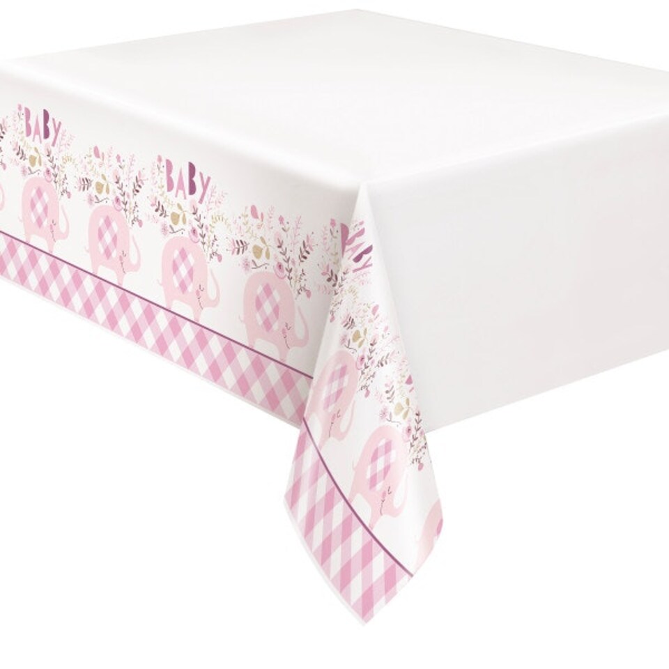 image 1 of Pink Floral Elephant Plastic Table Cover, 54"x84"