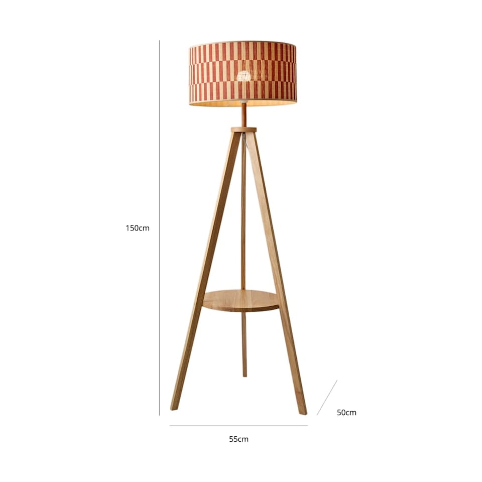 image 1 of ValueLights Morrigan Orange Check Bamboo Shade Tripod Floor Lamp & Bulb | Brown