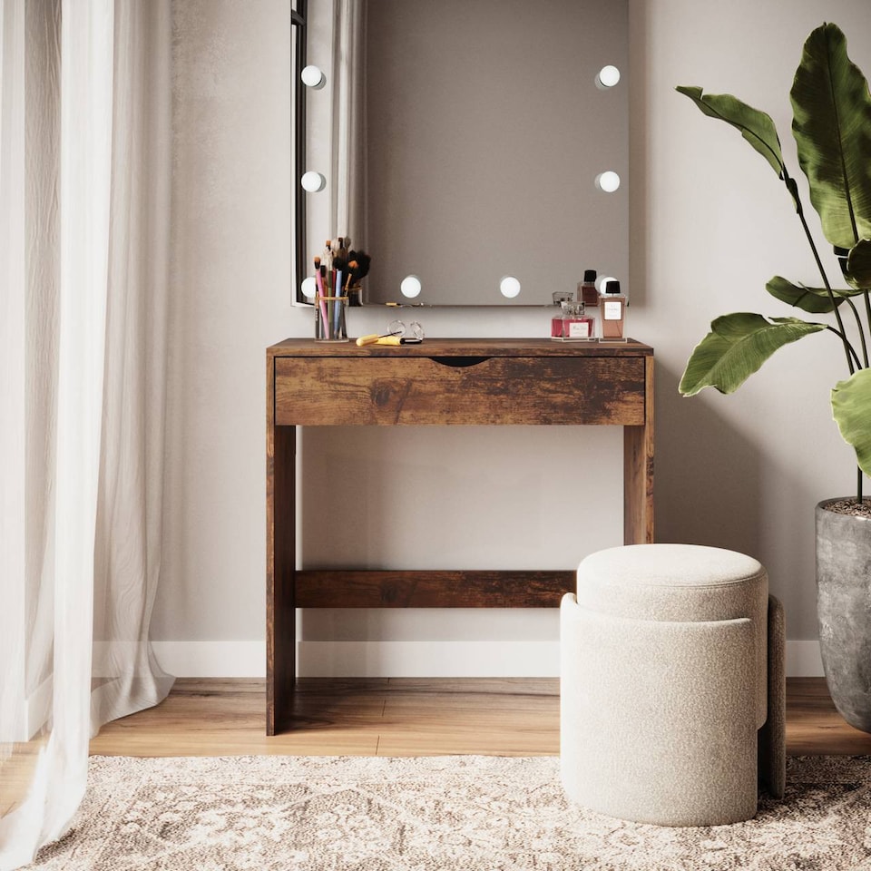 image 1 of 1 Drawer Dressing Table Console Desk, 75 x 40 x 75 cm | Brown | Rustic Brown & Rustic Brown | 9 x 42.5 x 77.5 | 1