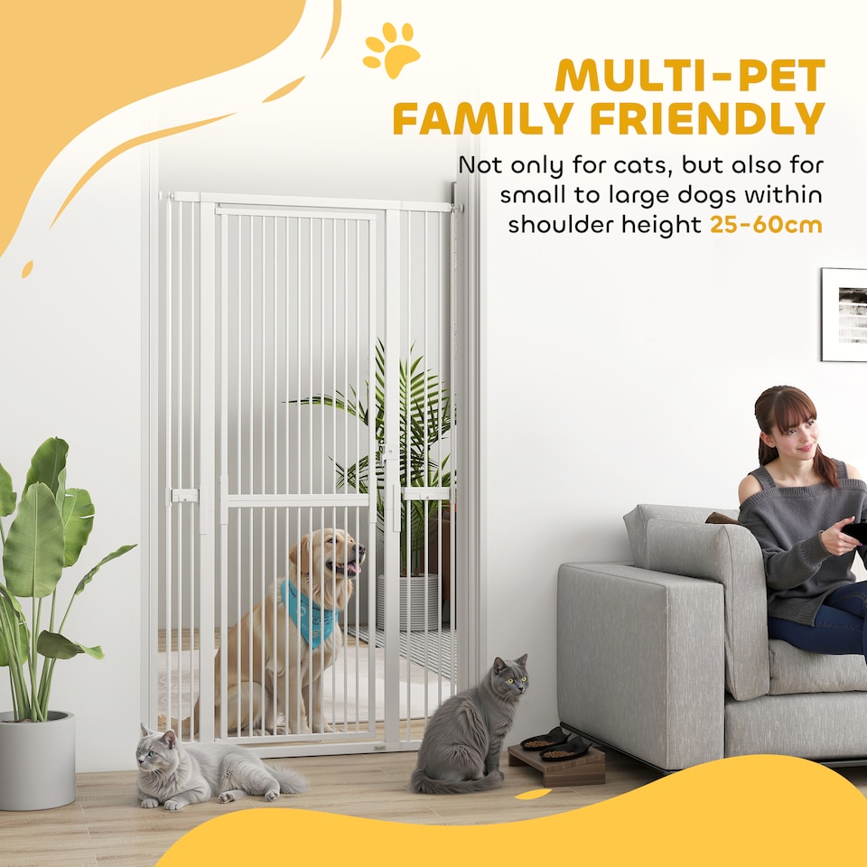 image 1 of PawHut 180cm Extra Tall Pet Gate Cat Gate with Narrow Gap, 77-104cm Wide