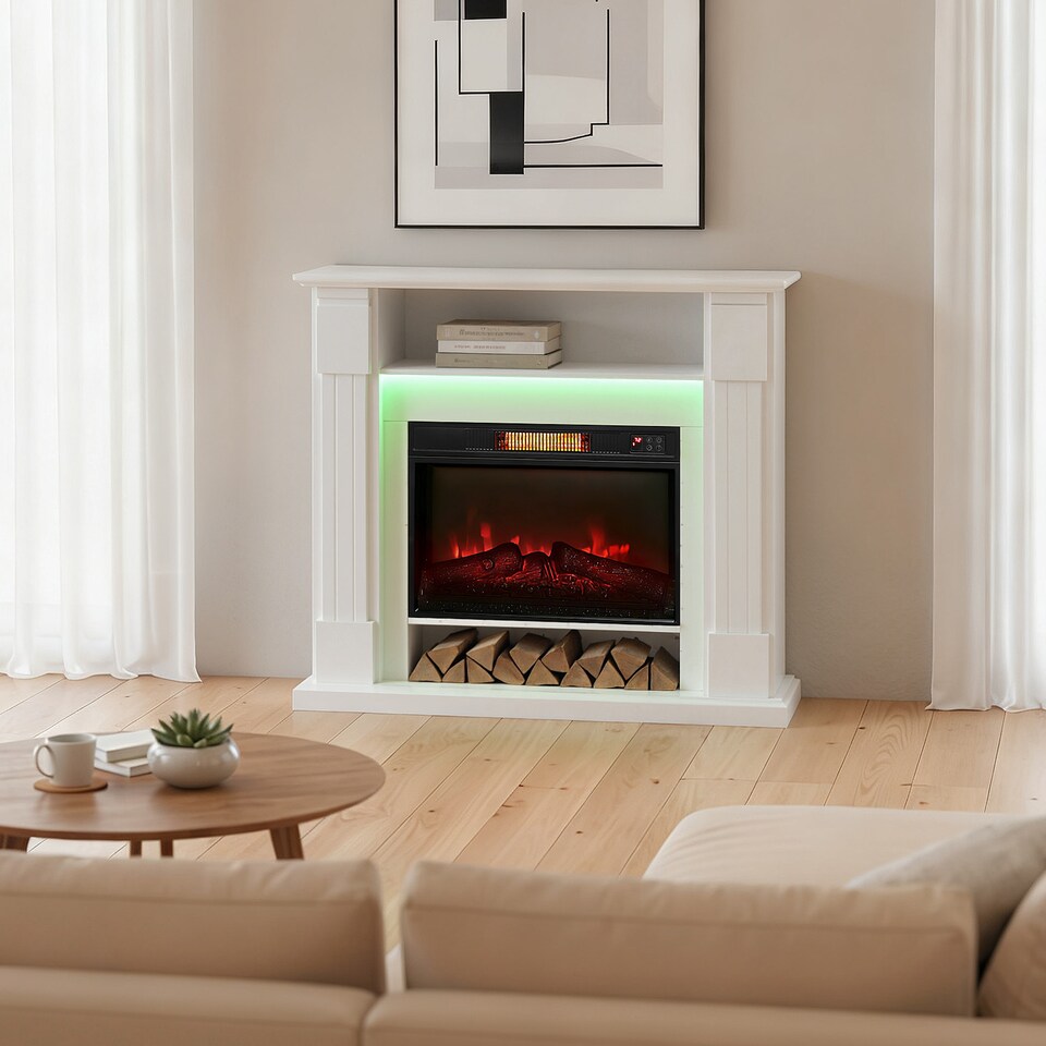 image 1 of HOMCOM Electric Fireplace with RGB LED Lights, Realistic Flame Effect & 3 Brightness Levels, 1800W Inset Electric Fire and Mantel Reach up to 30 m² Space with 2 Remote & Timer for Living Room, White