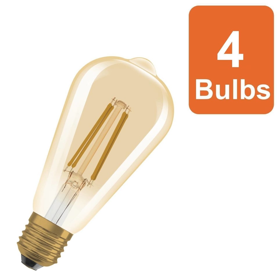 image 1 of Osram Vintage 1906 Edison 60 Filament DIM Lamp 7.2W 824 Gold E27 4 Pack