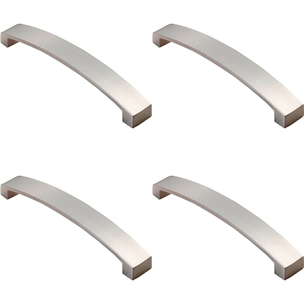 Loops 4x Flat Curved Bow Pull Handle 172 x 25mm 160mm Fixing Centres Satin Nickel in Metallics