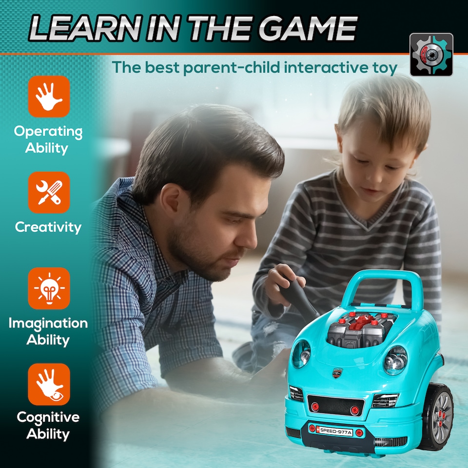 image 1 of HOMCOM Kids Truck Engine Toy Set w/ Horn, Light, Car Key, for Ages 3-5 Years