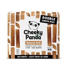 Cheeky Panda Double-Length Natural Colour Bamboo Toilet Paper 48 rolls 380 3 ply sheets | Brown | Size: 48 Rolls | 48