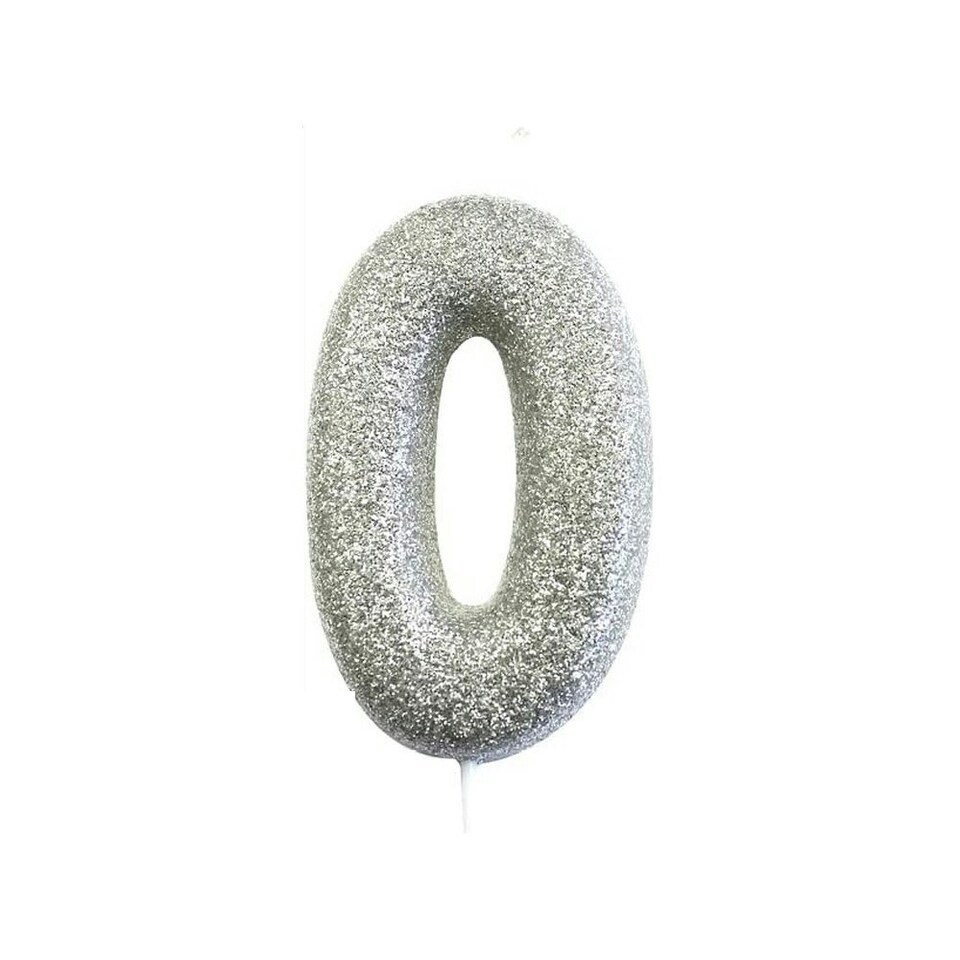 Anniversary House Zero Metallic Glitter Birthday Candle - Silver - One Size