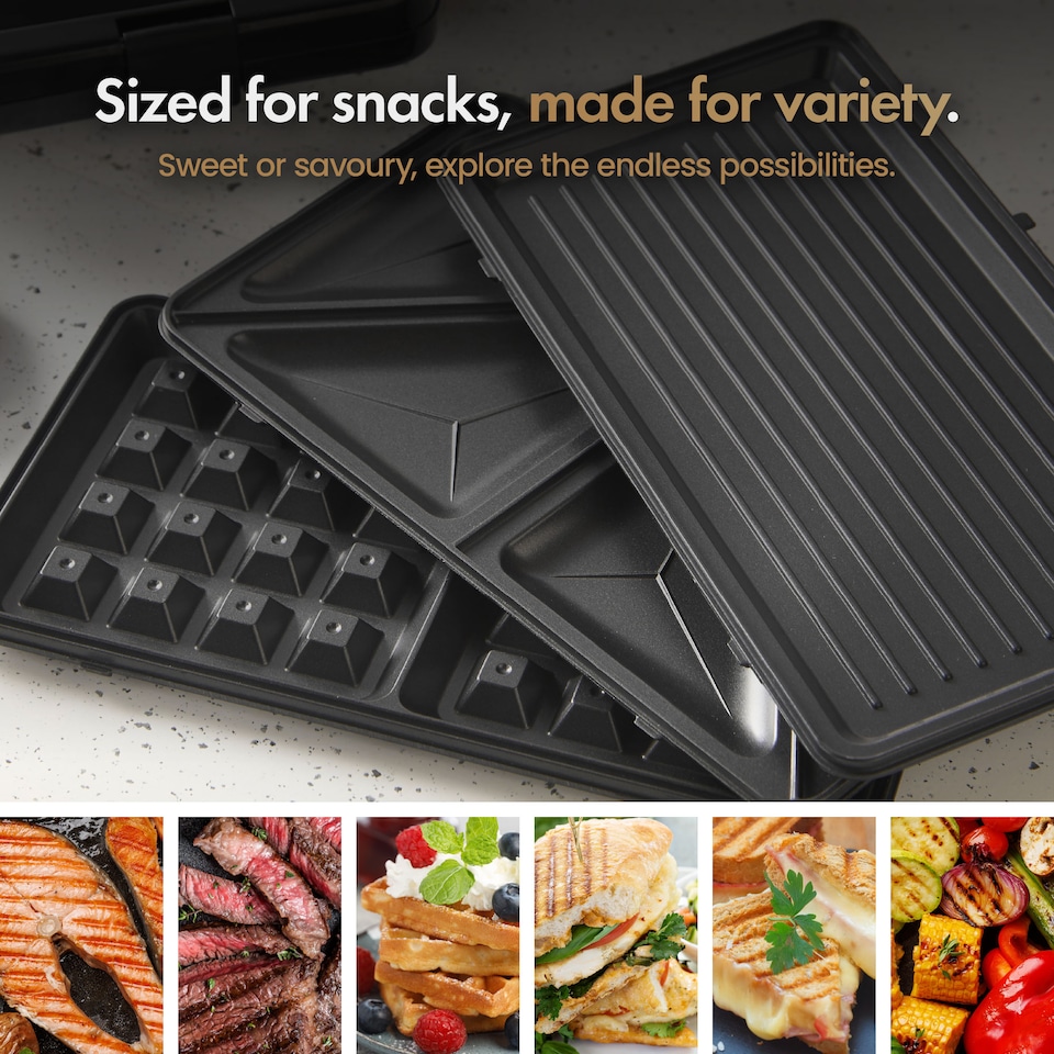 image 1 of VonShef 3 in 1 Snack Maker for Toasties, Waffles & Paninis
