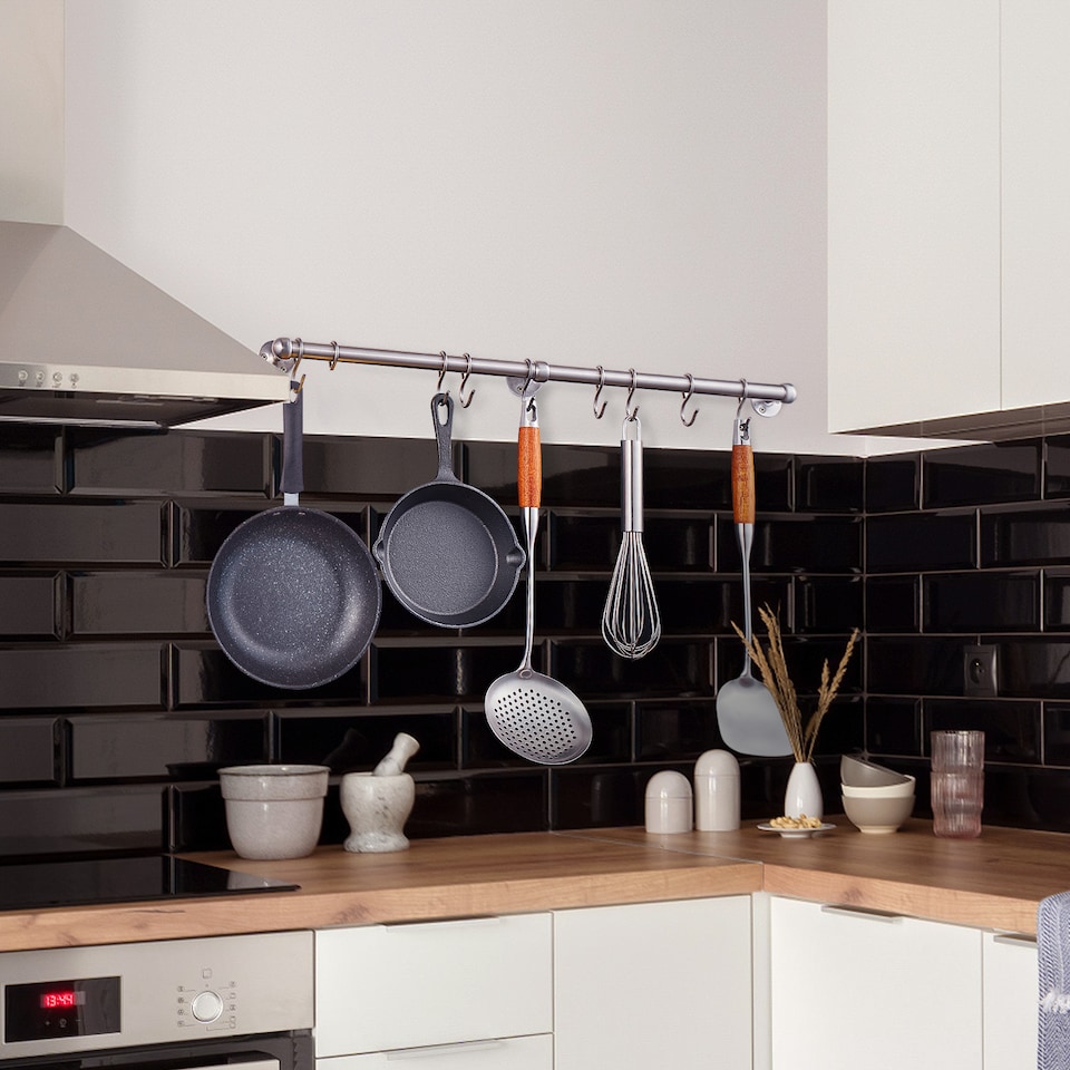 image 1 of Stiley Living Kitchen Utensil Rail, Wall Mounted Storage with S Hooks