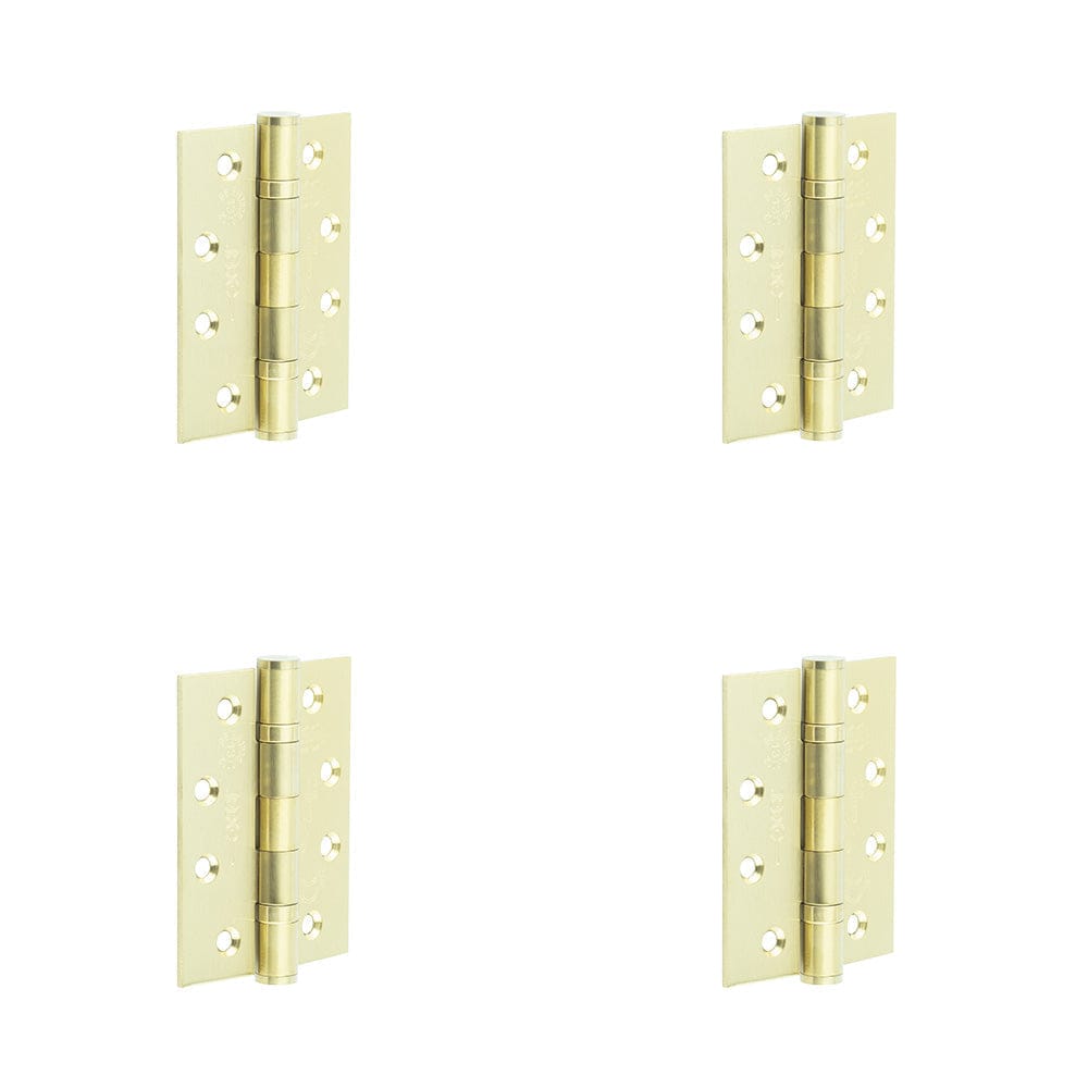 4 PACK Heavy-Duty Certifire Stainless Steel Grade 13 Ball Bearing Hinges 102x76x3mm in Satin Brass Finish - 30/60 Fire Door Hinge