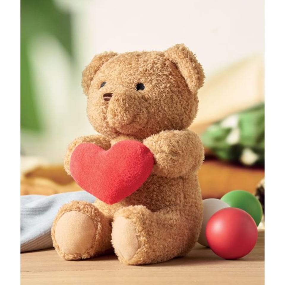 MidOcean Snuggle Heart Teddy Bear | Brown | Brown/Red | 1 - Tesco