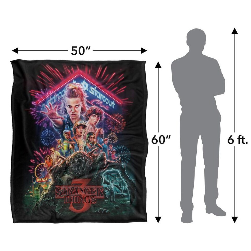 image 1 of Stranger Things 3 Silky Poster Supersoft Throw | Black | Black/Multicoloured | One Size | 1