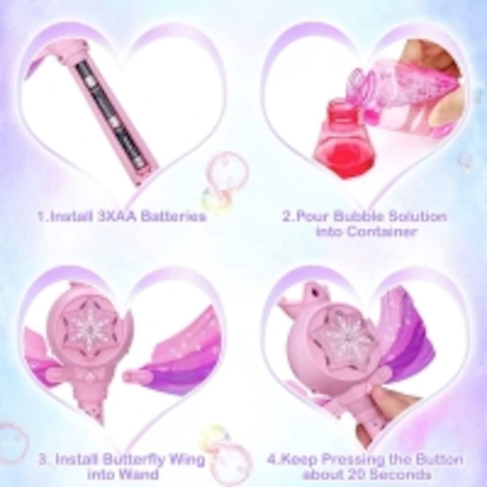 image 1 of Princess Bubble Wand for Kids - Musical Light Up Bubble Machine with Detachable Wings - Indoor Outdoor Birthday Gift