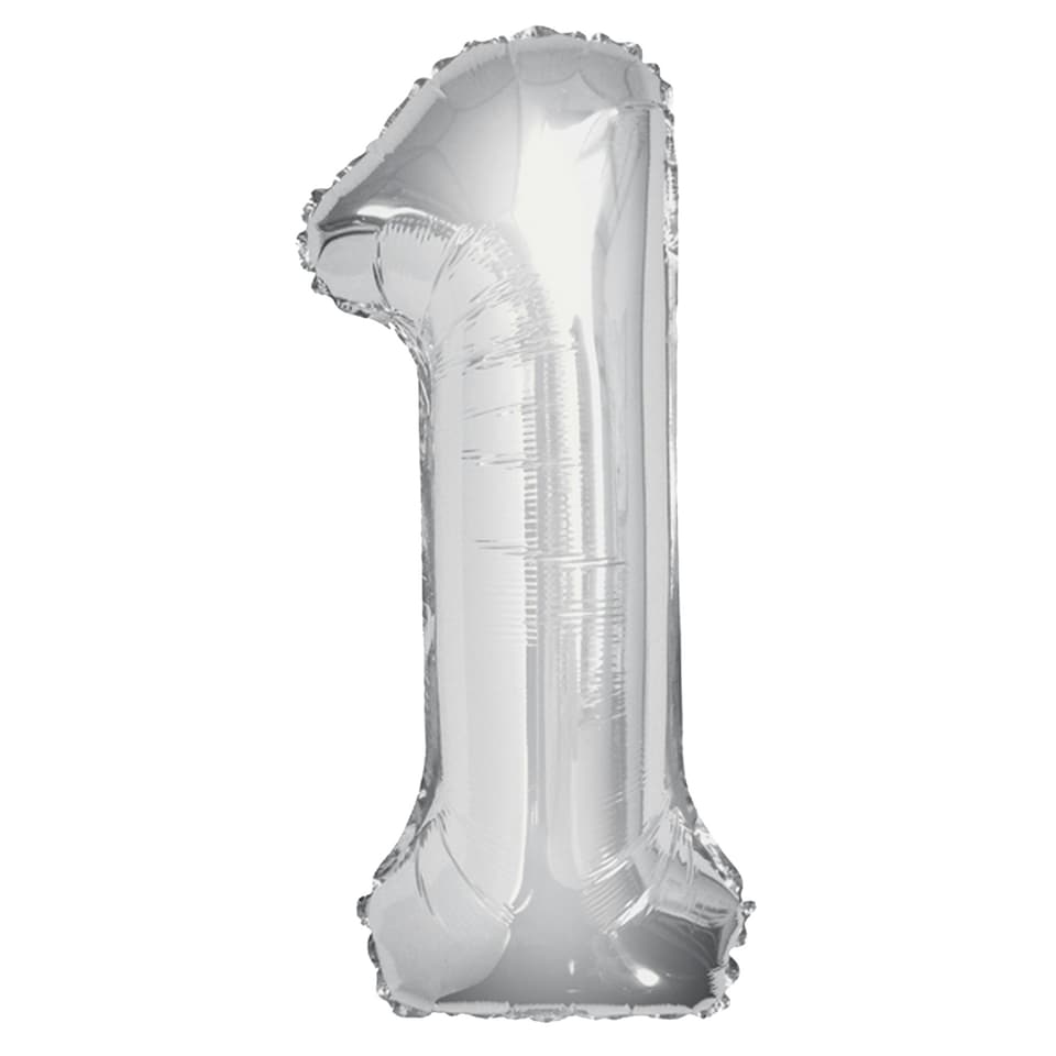 image 1 of Unique Party 34 Inch Silver Glitz Number Balloon (0-9) - Silver - 6