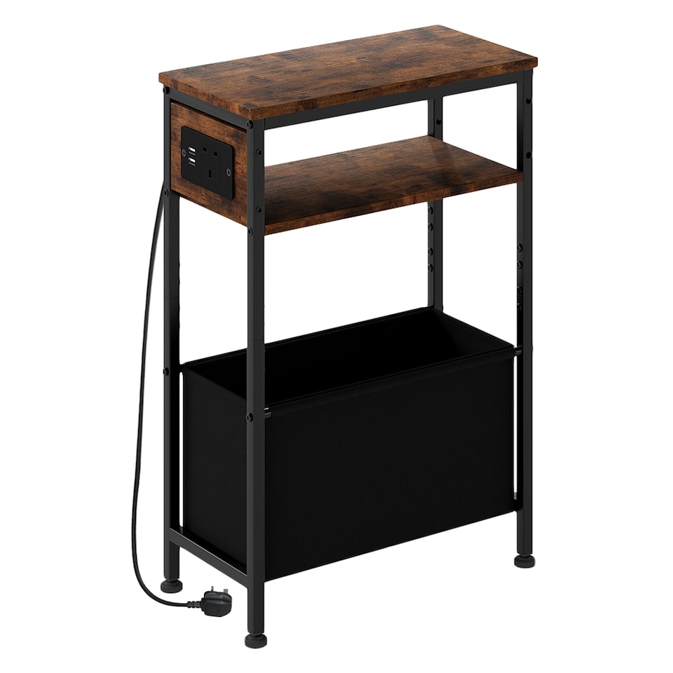 image 1 of Slim Side Table with Charging Station Storage Narrow End Table Sofa Living Room