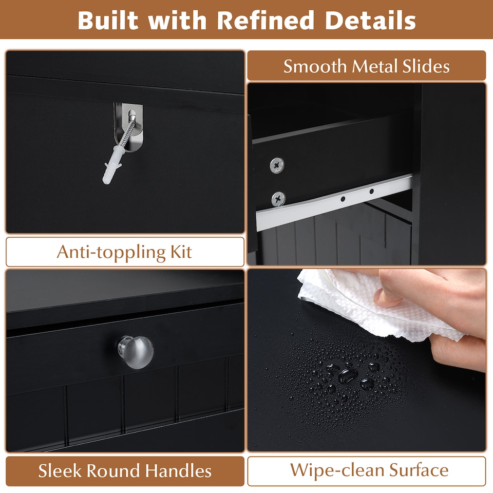 image 1 of COSTWAY Double Tilt-Out Laundry Hamper Cabinet Black