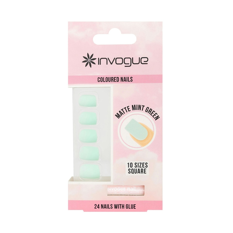image 1 of Invogue Matte Pastel Mint Green Square Nails (24 Pieces)