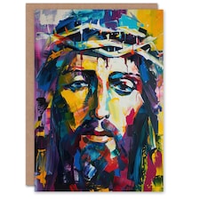 Jesus Thorn Crown Portrait Modern Him Her Birthday Card