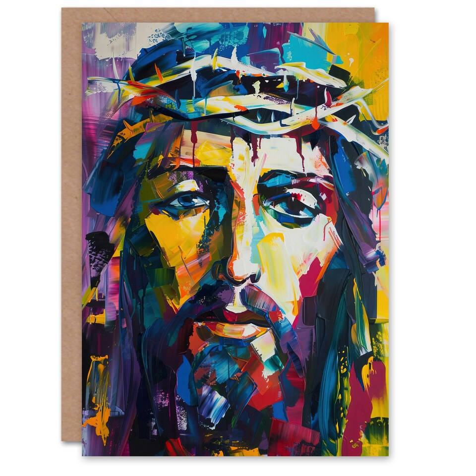 image 1 of Jesus Thorn Crown Portrait Modern Him Her Birthday Card