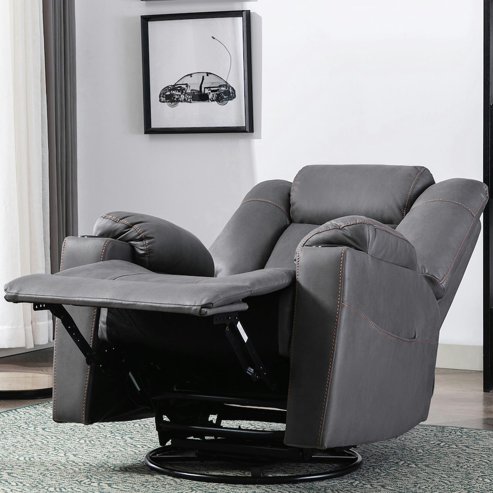 image 1 of Afton Electric Technology Fabric Auto Recliner USB Lounge Sofa Chair (Charcoal)