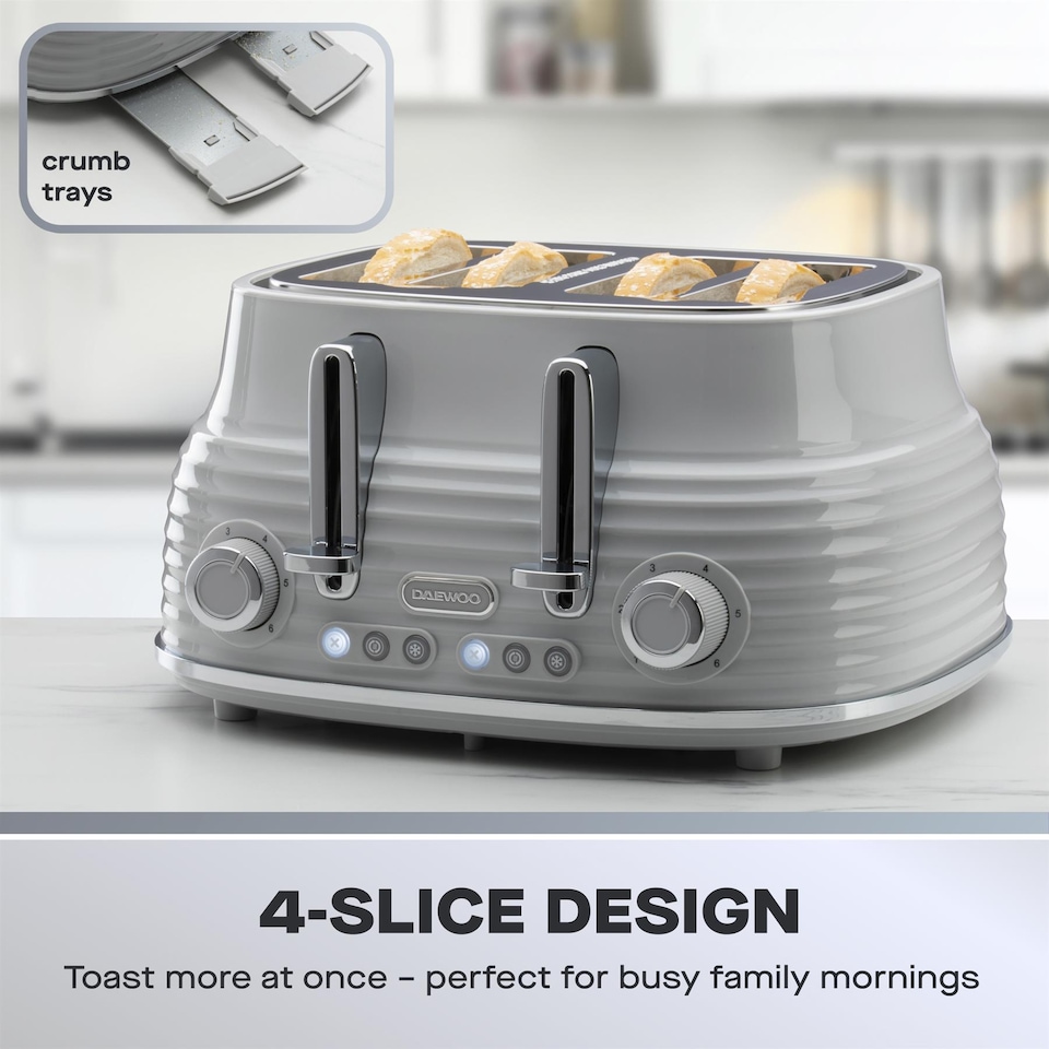 image 1 of Daewoo Sienna 1.7L Rapid Boil Kettle and 4 Slice Toaster Set | Grey | Grey | 4-slice