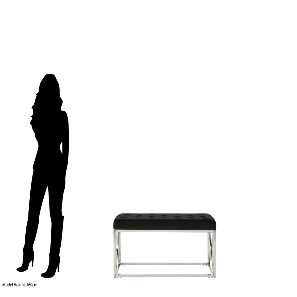 image 1 of Allure Black Tufted Seat And Silver Finish Bench Black