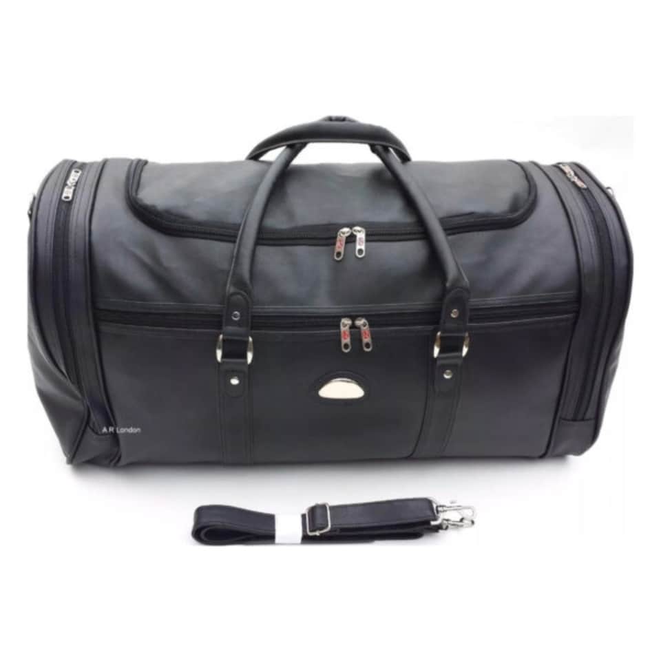image 1 of 24" Large Faux Leather Holdall Luggage Stylish Weekend Duffel Cabin Travel Gym Bag - 65L